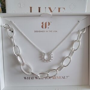 LUXE 2026 Silver Horseshoe Pendant & Chunky Link Necklace Set